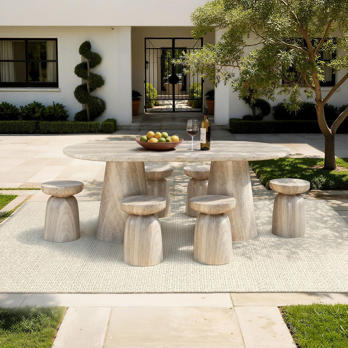 Vyn 78" Modern Oval Dining Table Concrete Tavertine Finish - detail view