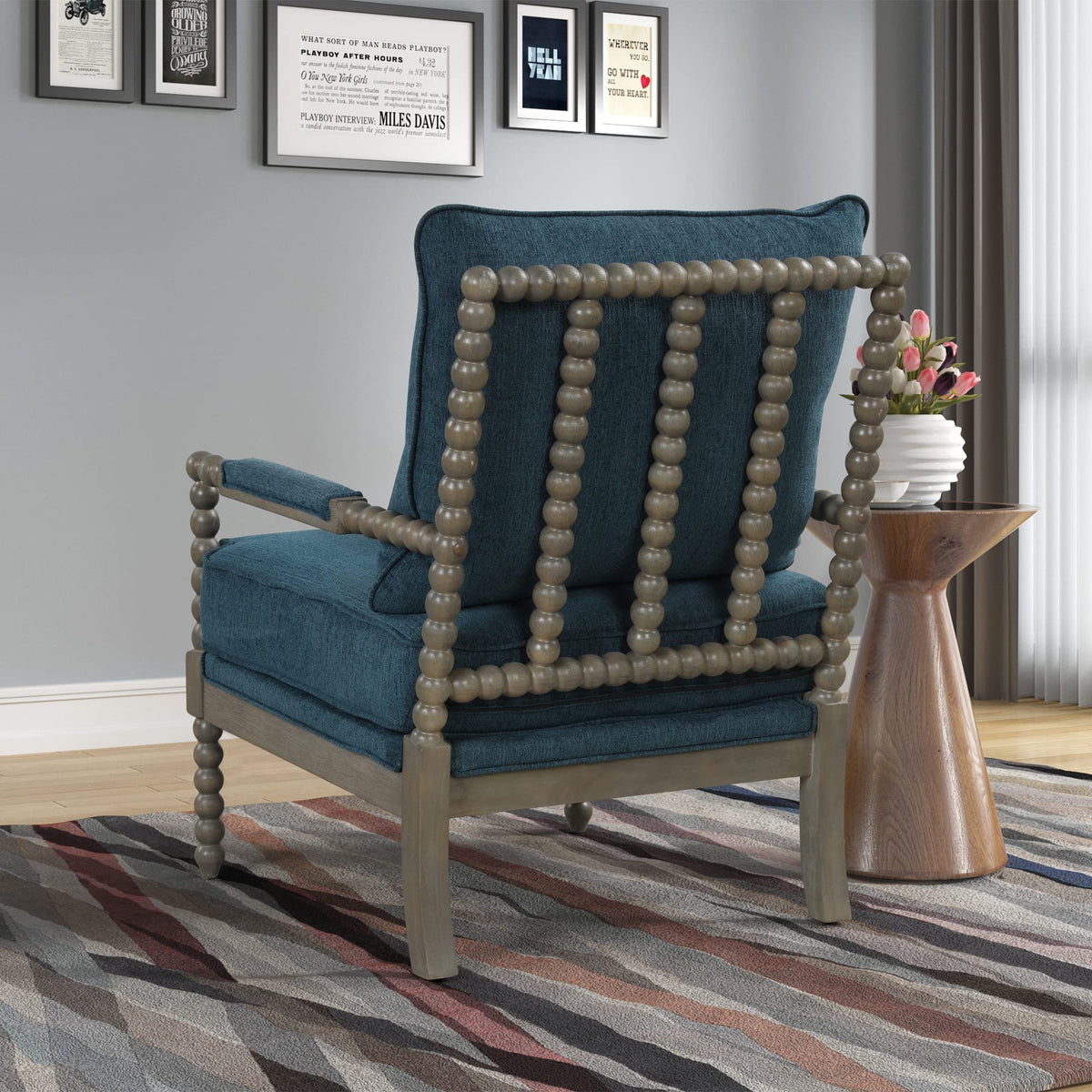 Hanako Accent Chair in Blue And Antique Grey - room setting