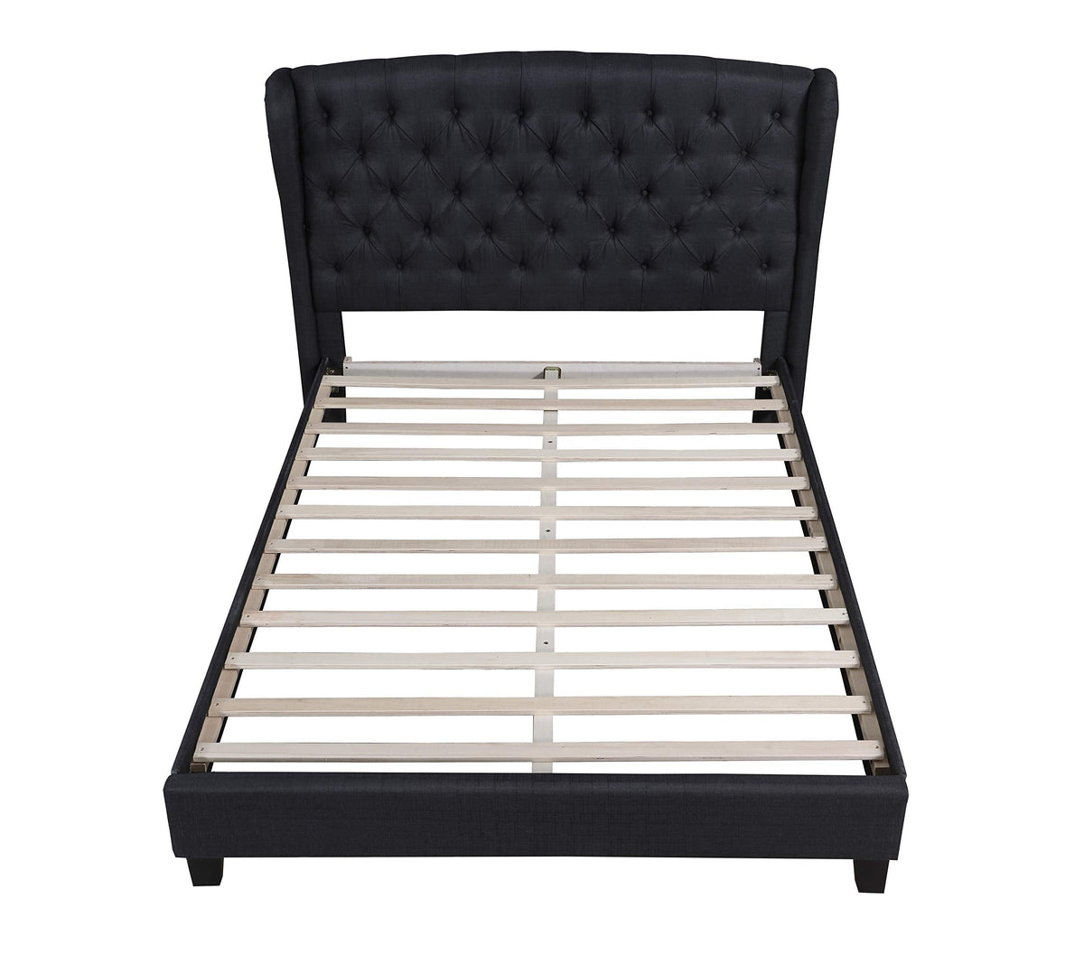 New Tufted with Wingback Platform Bed Black Queen - detail view - Black