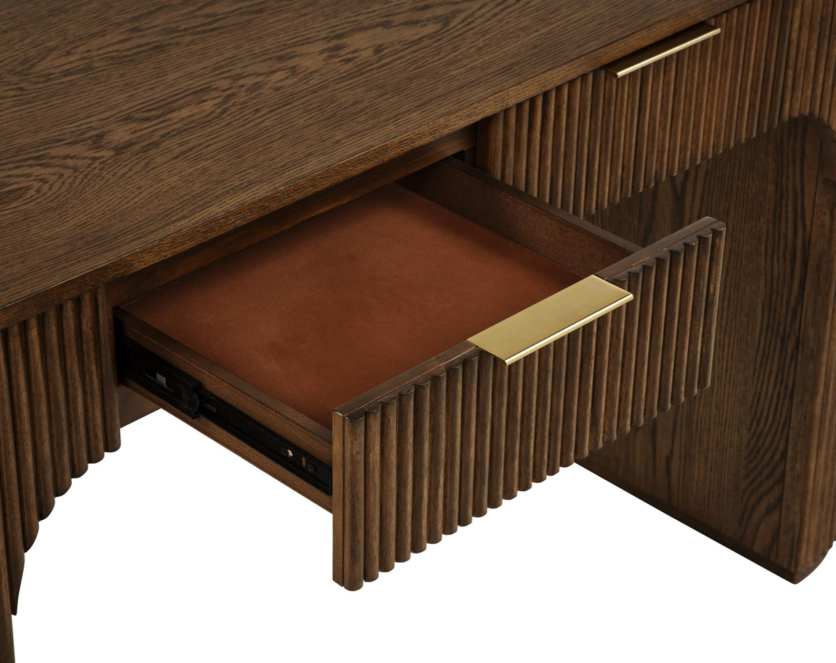 Quintet 60" Wide Mid-Century Modern Fluted 2-Drawer Computer Desk - angle view