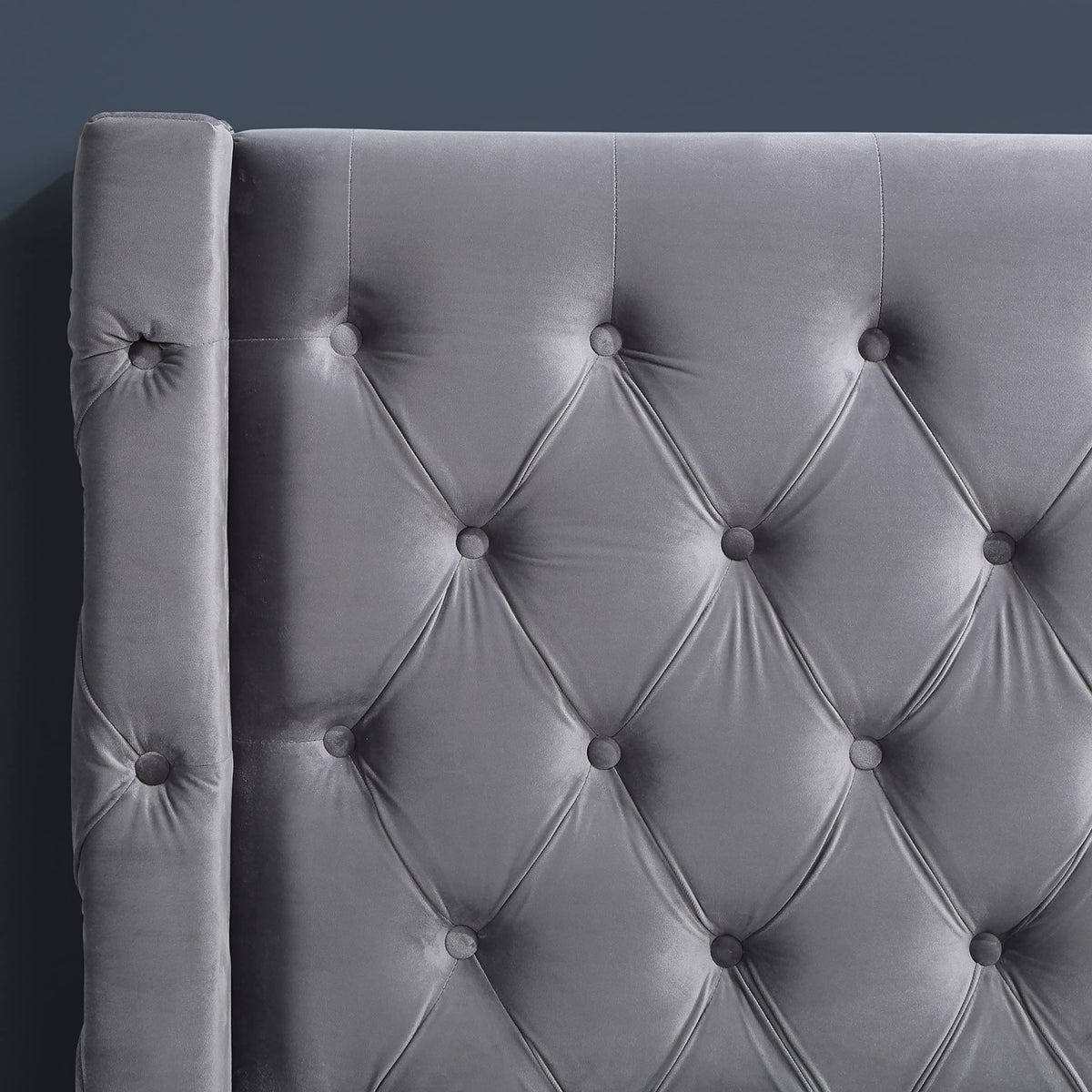 Transitional Velvet Platform, King in Grey - detail view