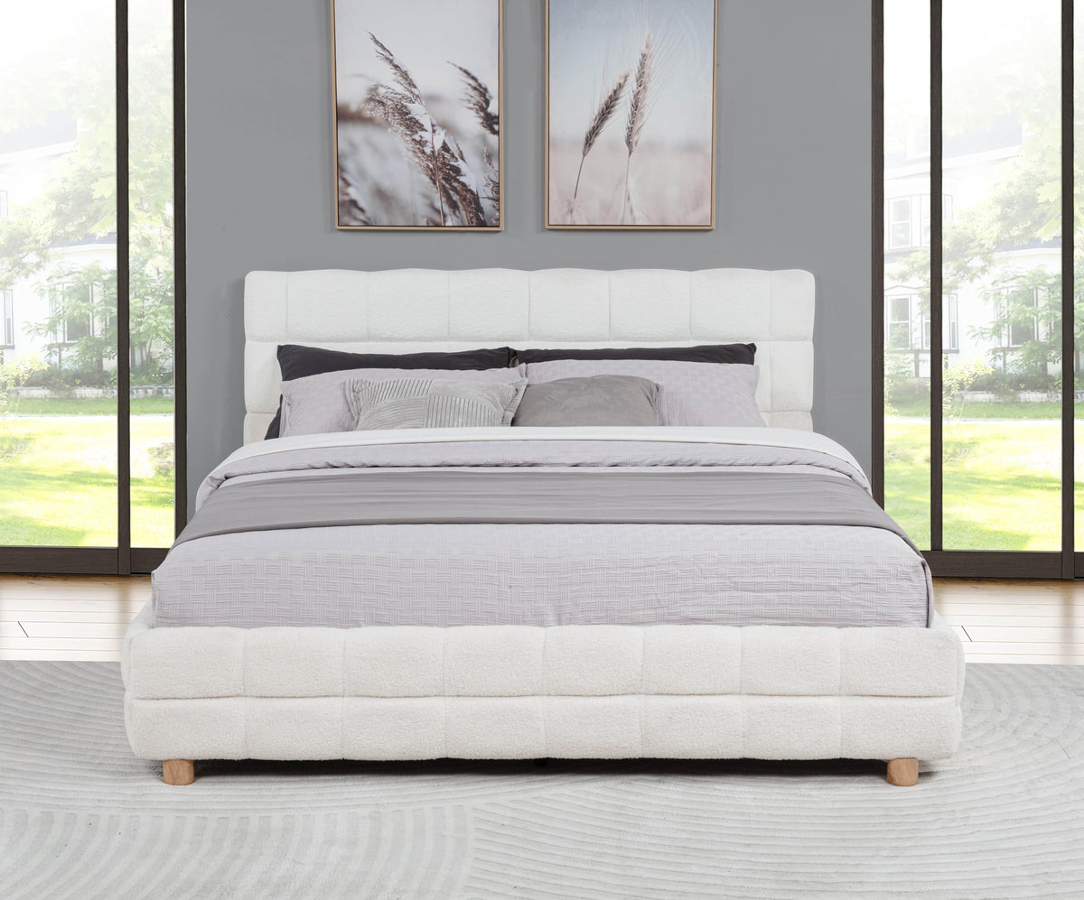 Ctalon Queen Fleece Upholstered Bed Frame, Low Profile in Cream - back view
