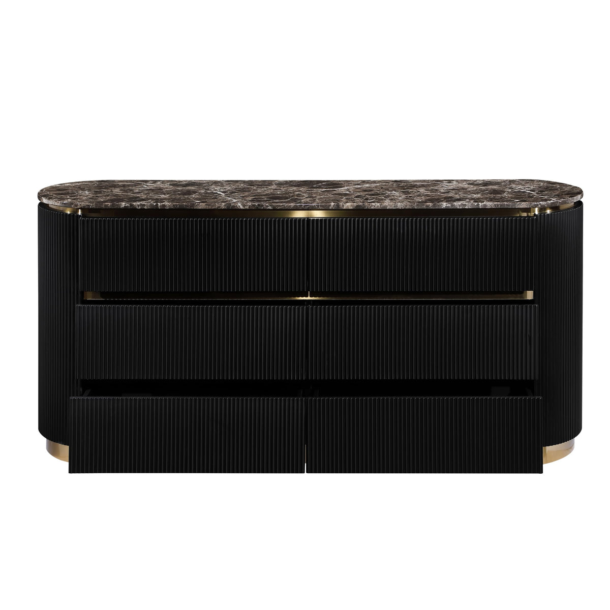Trandell 65" Wide Modern Glam Faux Marble Top 6-Drawer Dresser - back view