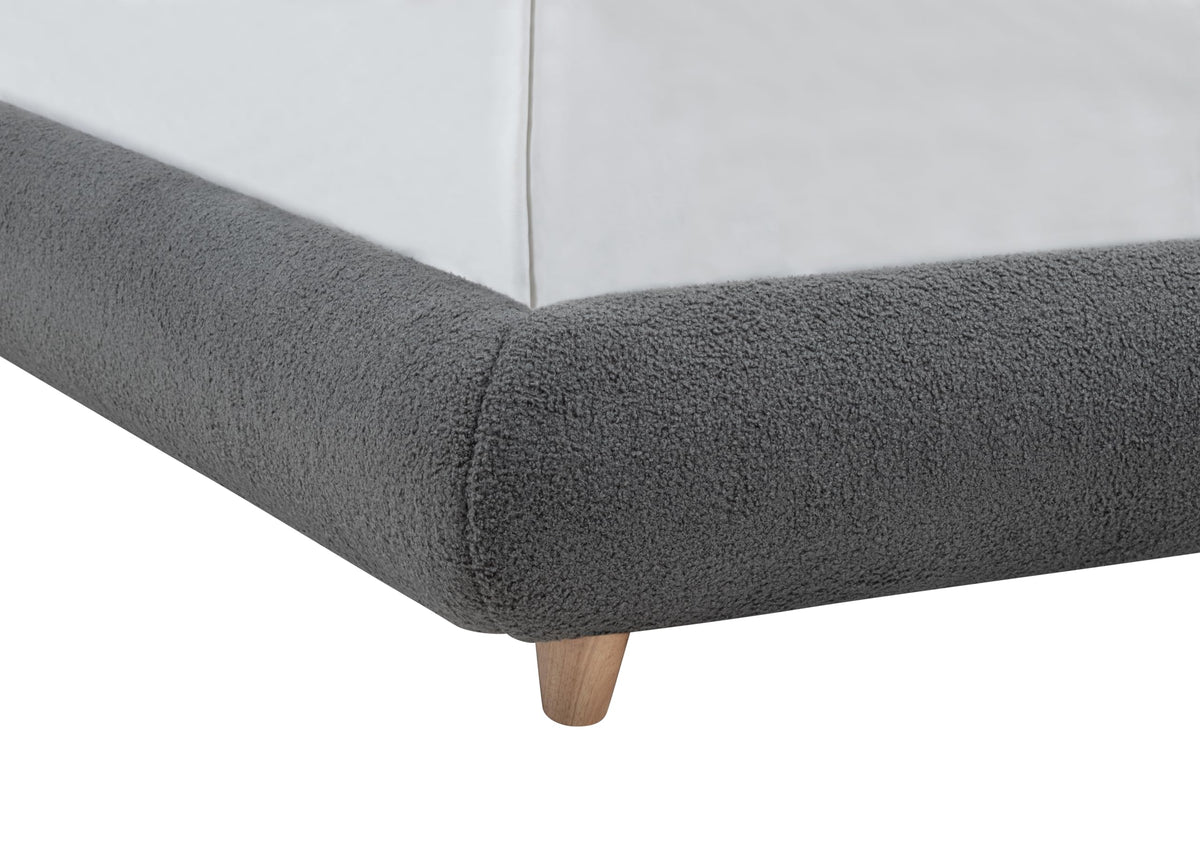 Cteris Queen Fleece Upholstered Bed Frame, Curved Side Rails and Footboard in Grey - side view