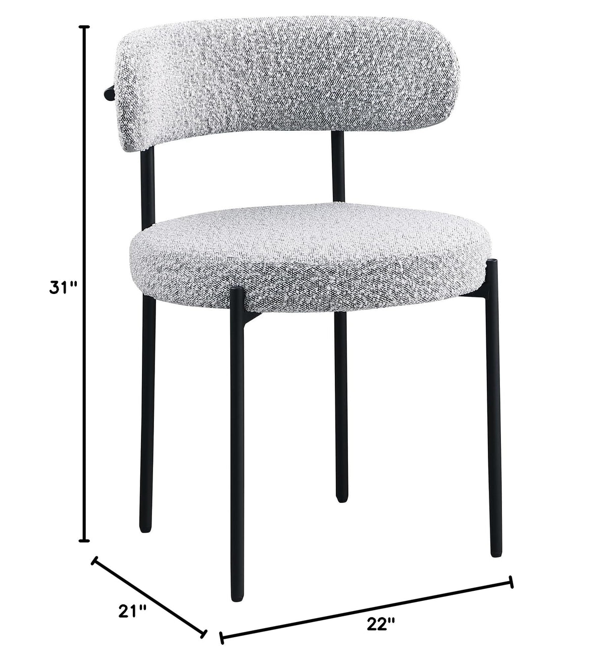 Dobby Contemporary Boucle Dining Chair with Matte Black Metal Legs - side view