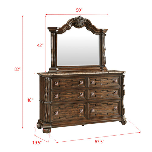 Belvedere 6-Drawer Marble-Top Dresser in Dark Cherry