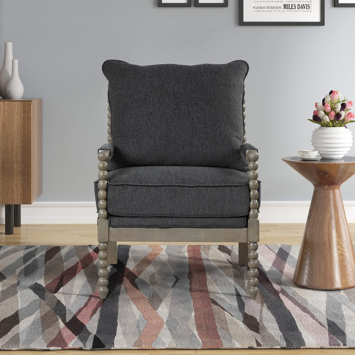 Hanako Accent Chair in Charcoal And Antique Grey - angle view