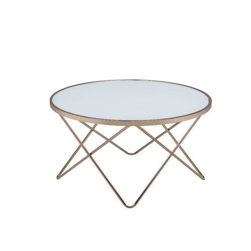 Valora Round Glass Coffee & End Tables - Mid-Century V-Shape Champagne Metal Base