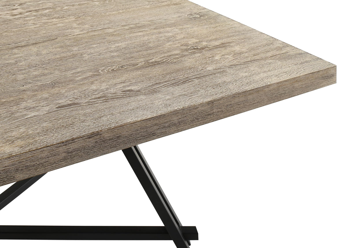 Manhattan 84" Transitional Rectangle Dining Table, Black Metal Trestle Base - detail view