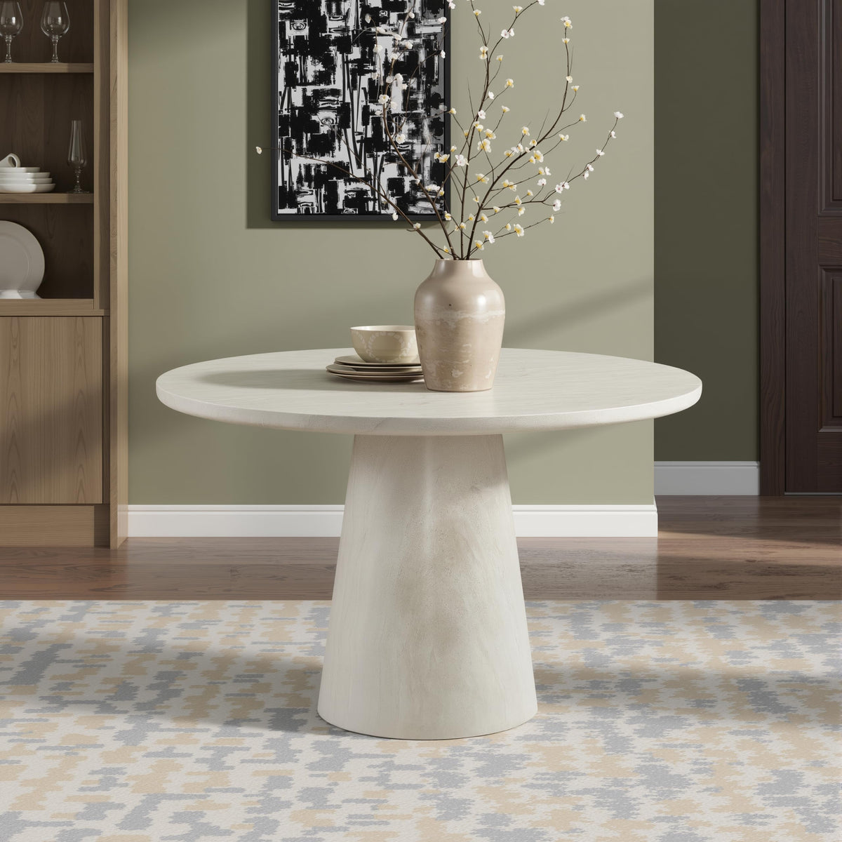 Vyn 48" Modern Round Dining Table Concrete Tavertine Finish - front view