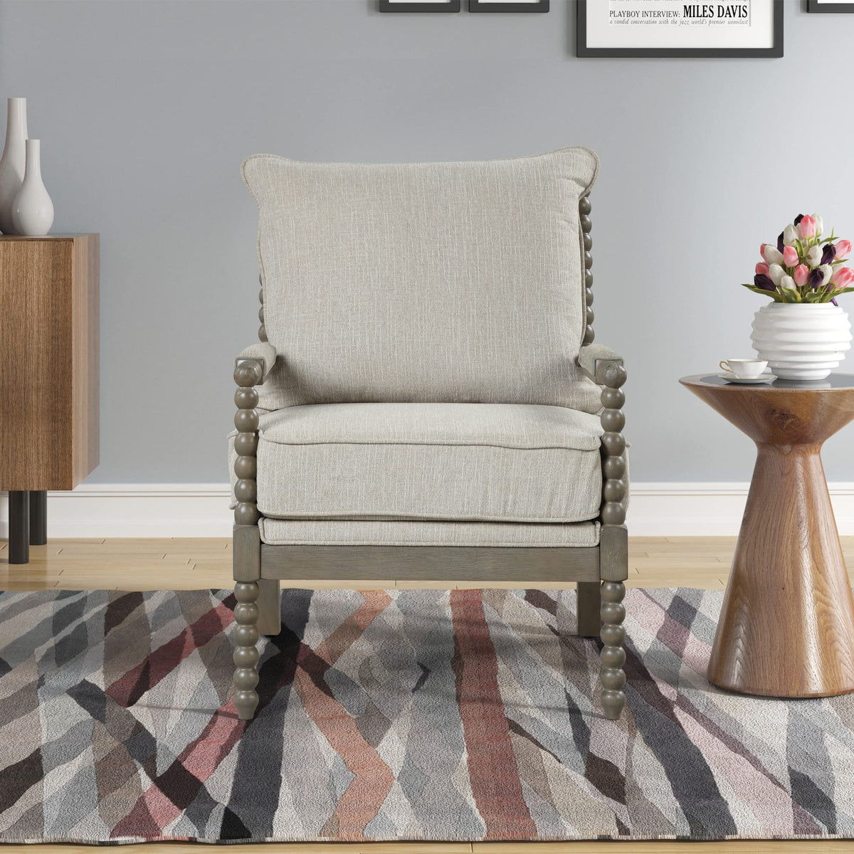 Hanako Accent Chair in Beige And Antique Grey - angle view
