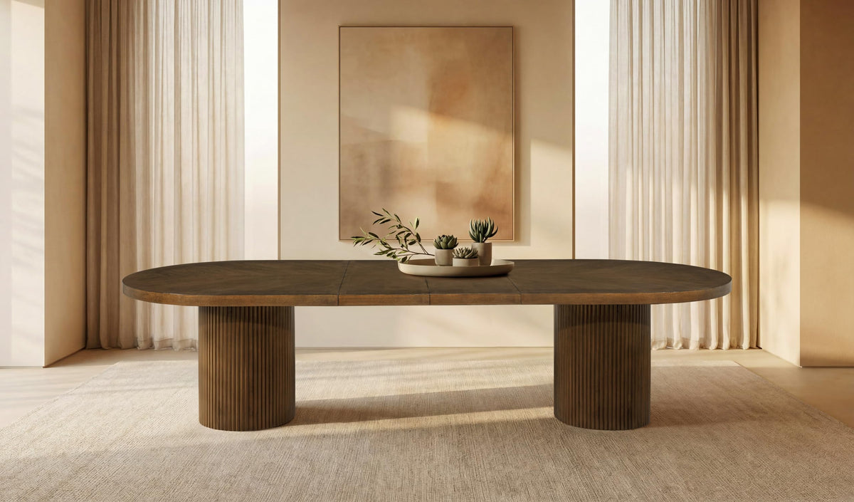 Dobby 90"-123" Extendable Oval Wooden Dining Table in Brown - front view