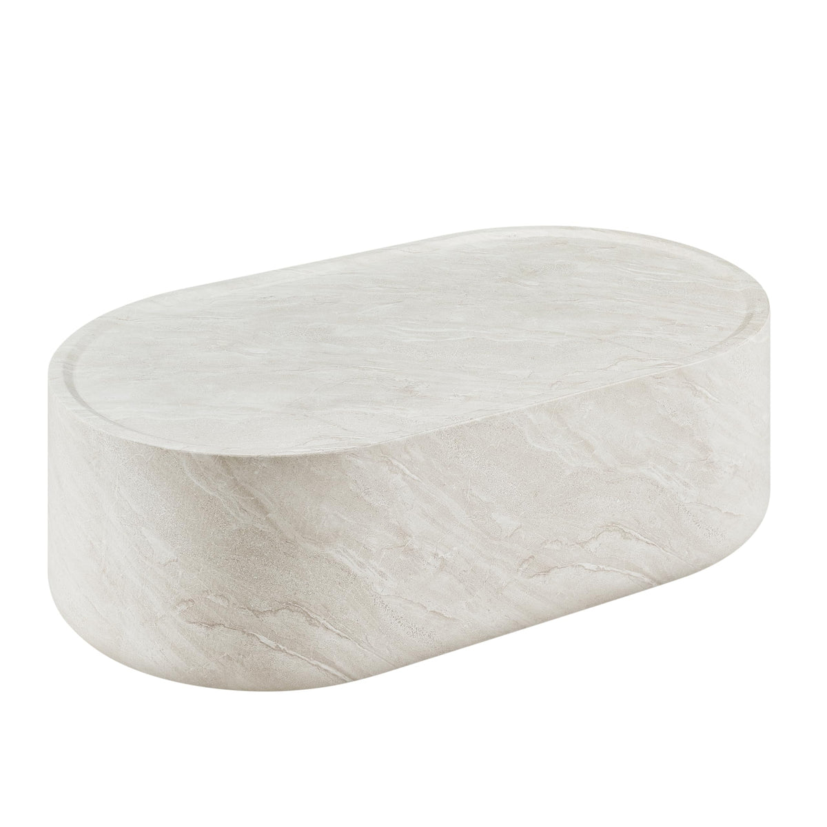 Vyn 52" Oval Coffee Table Concrete Travertine Finish, Modern Organic Large Drum Center Table in… - room setting