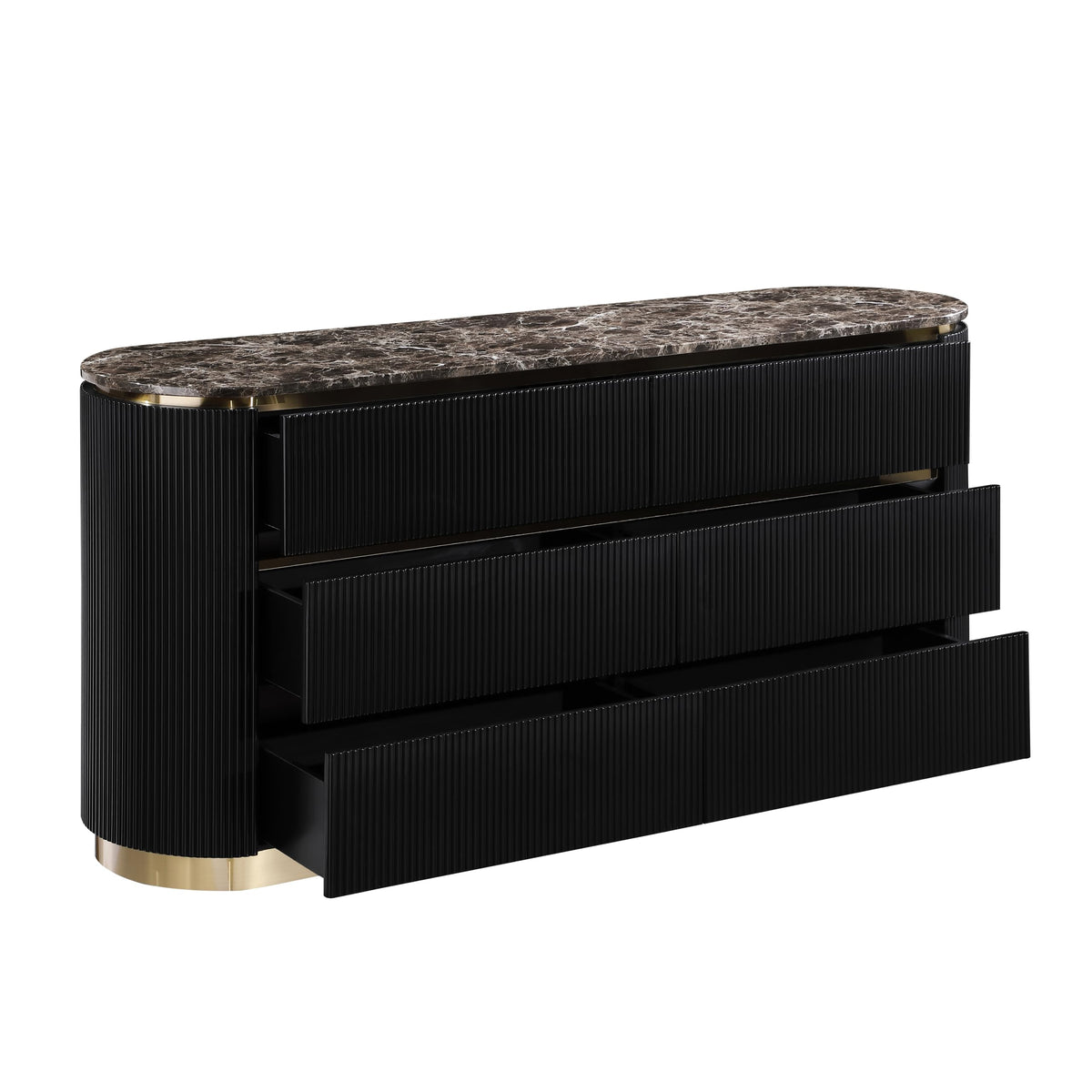 Trandell 65" Wide Modern Glam Faux Marble Top 6-Drawer Dresser - room setting