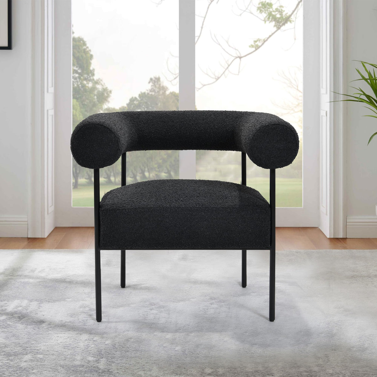 Melvin Contemporary Boucle Fabric Accent Black Legs, 1 Chair - angle view