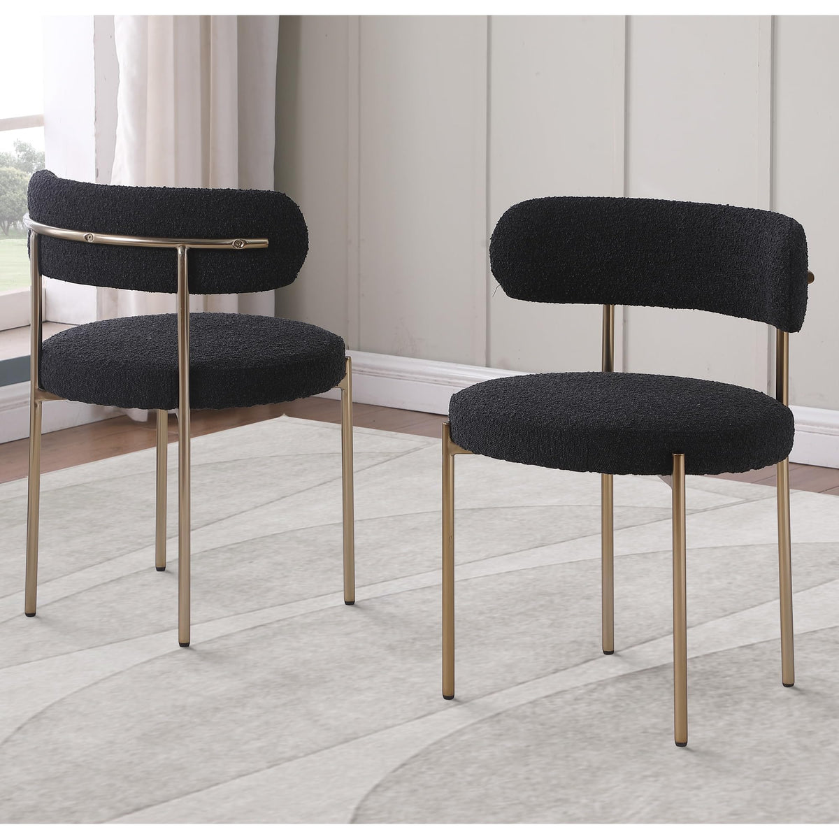 Dobby Contemporary Boucle Fabric Dining Chair with Gold Legs - front view