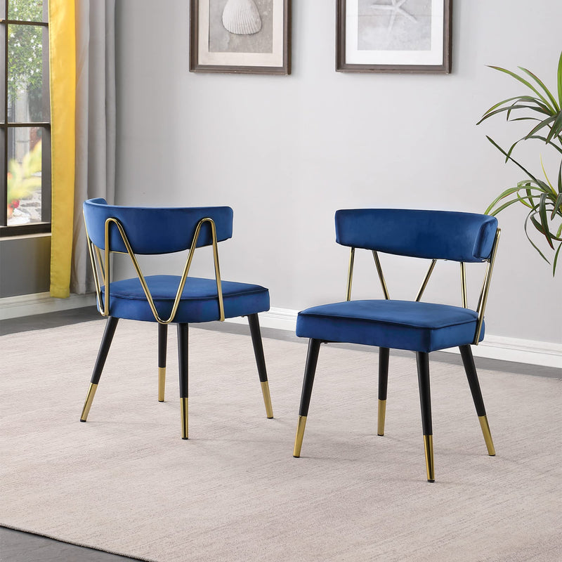 Antoine Glam Upholstered Dining Chair - Set of 2, Cushioned Seat and Back in Navy - Dining Room Seating