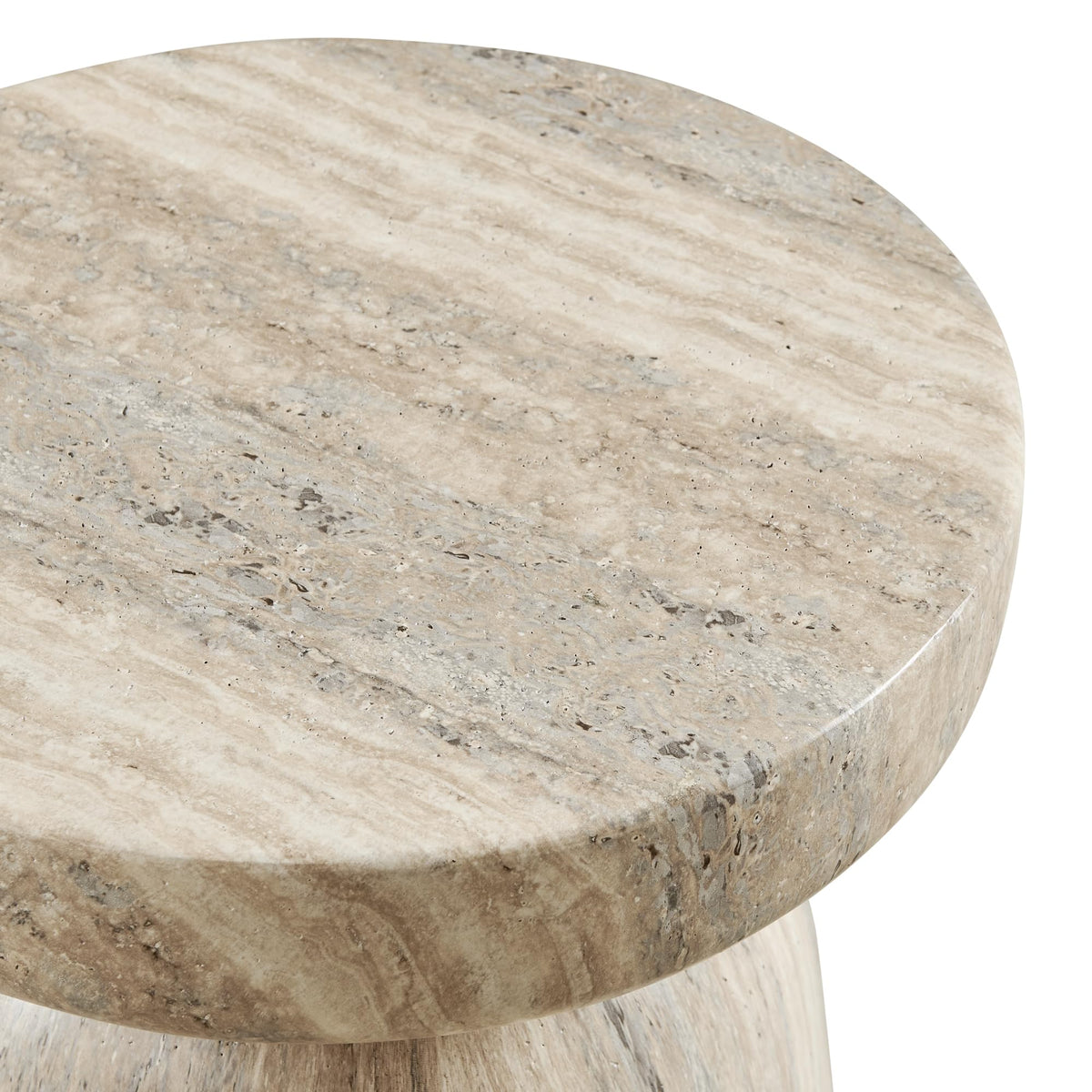 Vyn 14" Modern Round Side Table Concrete Tavertine Finish - angle view