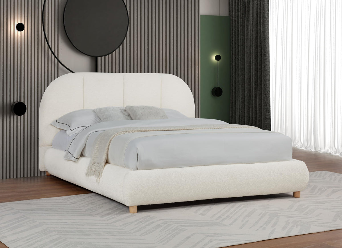 Ctasia Queen Burlap Bed Frame with 40" Rounded Headboard, Low Profile in Ivory - front view