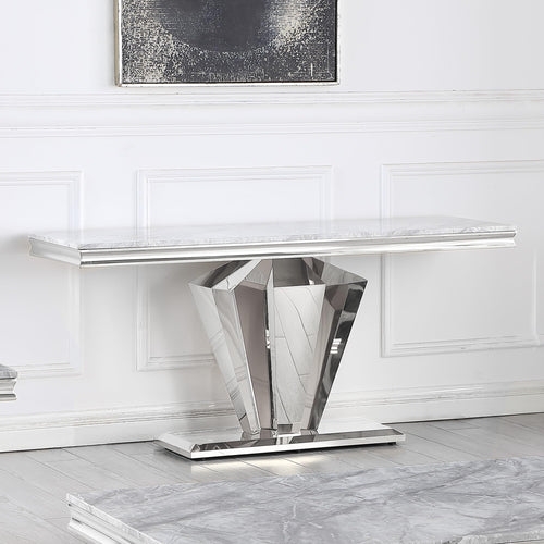 Chihiro Contemporary Grey Rectangular Stone Console Table in Silver