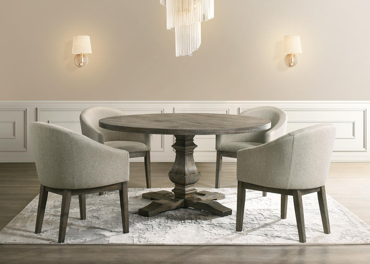 Newark 5-Piece Transitional Round Dining Set, Kitchen or Dining Room Furniture in Reclaimed… - front view