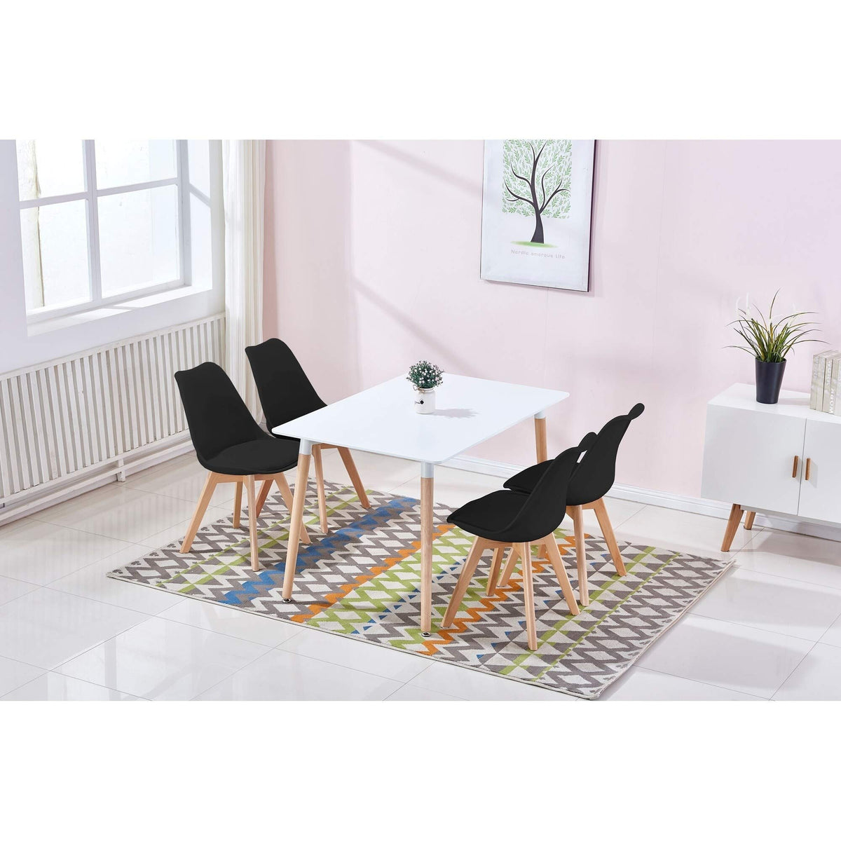 Giselle Mid-Century 5 Pcs Dining Set 5-Piece in Black - side view