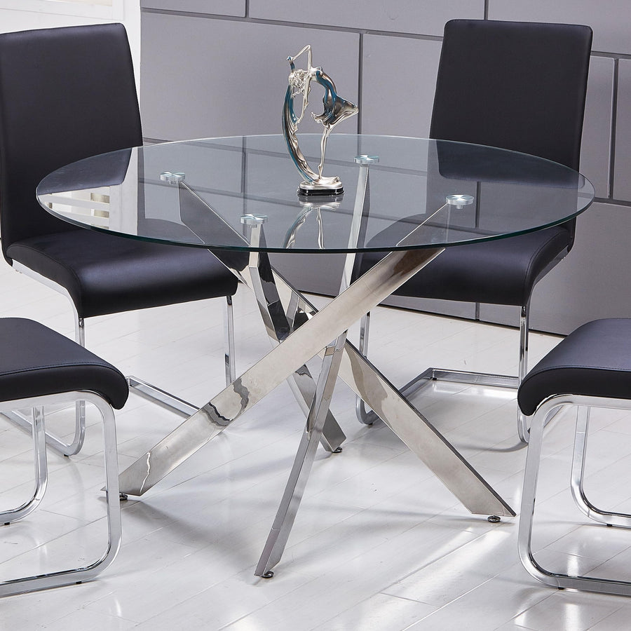 Mirage Top Mid-Century Modern Round Glass Dining Table Only in Stainless Steel