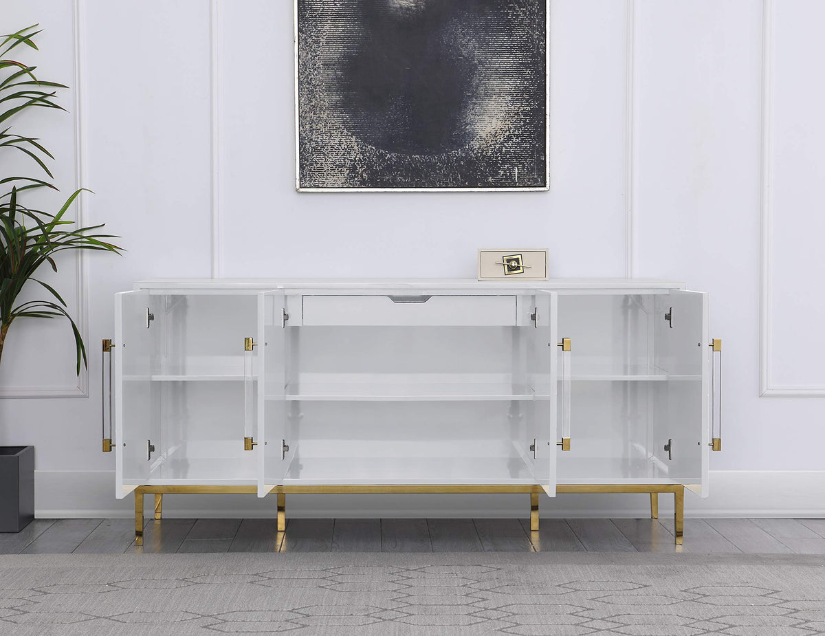 Thorne High Gloss Lacquer Sideboard/Buffet with Gold Trim in White - detail view