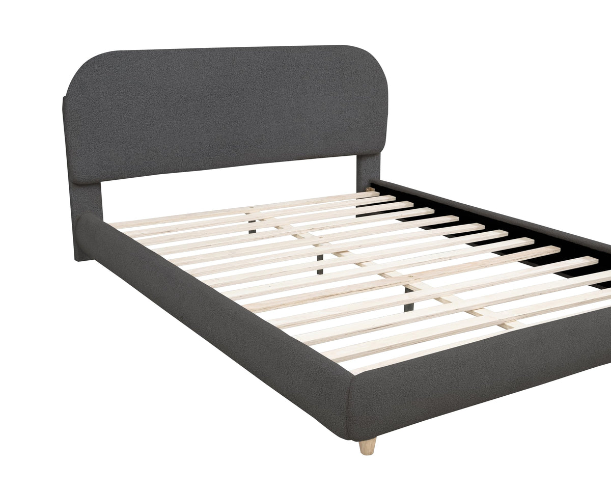 Cteris Queen Fleece Upholstered Bed Frame, Curved Side Rails and Footboard in Grey - front view