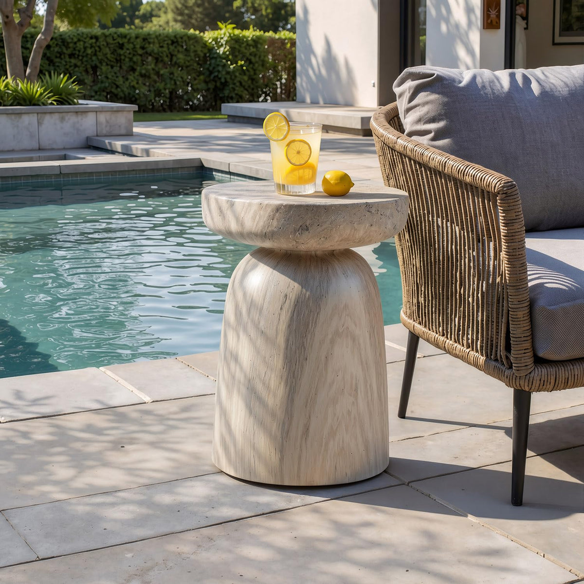 Vyn 14" Modern Round Side Table Concrete Tavertine Finish - front view