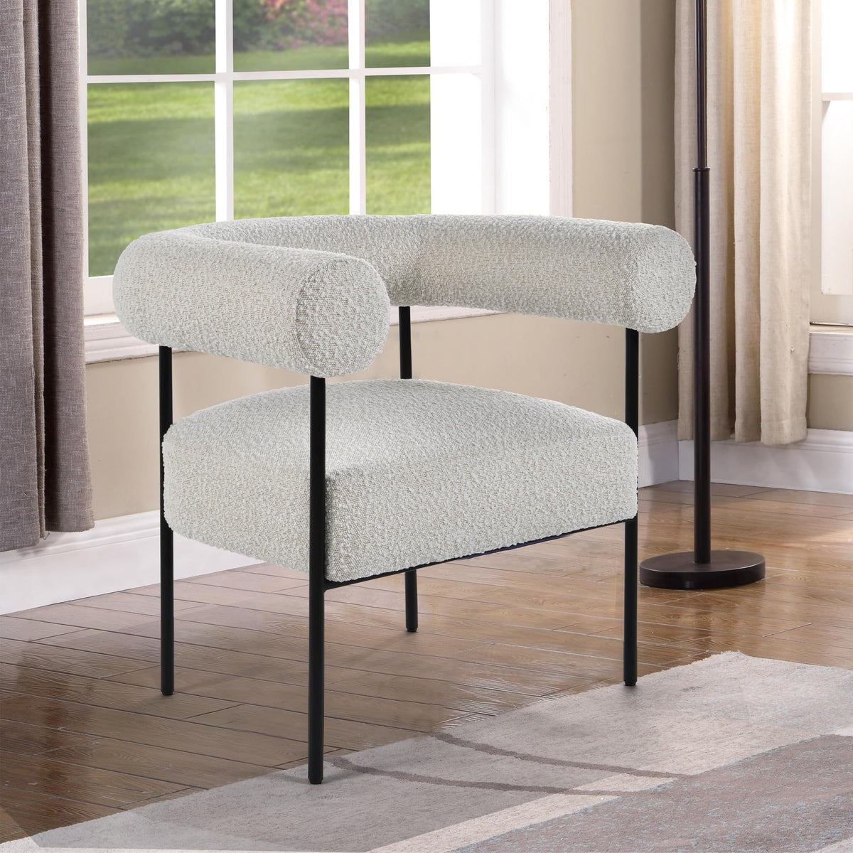Melvin Contemporary Boucle Fabric Accent Black Legs, 1 Chair in Cream - front view