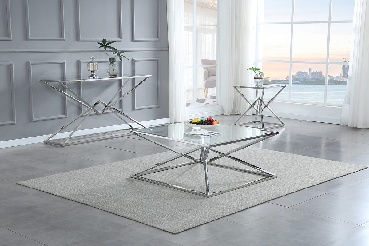 Emerson 22" Side Table, Clear Glass Top in Silver - front view