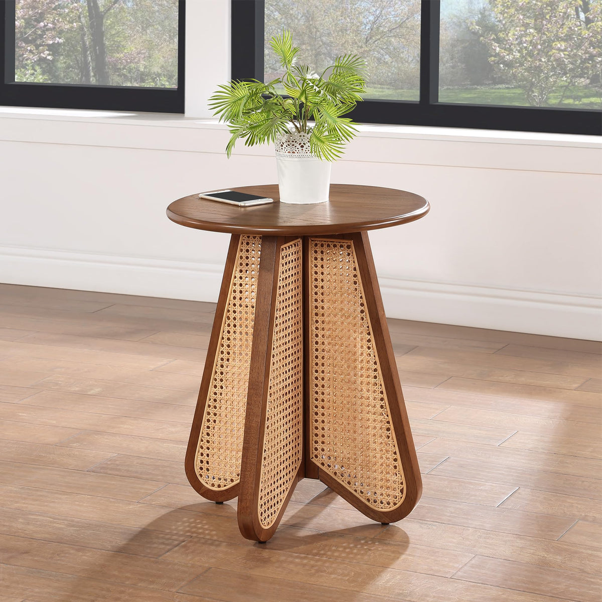 Linh Rattan End Table in Walnut - front view