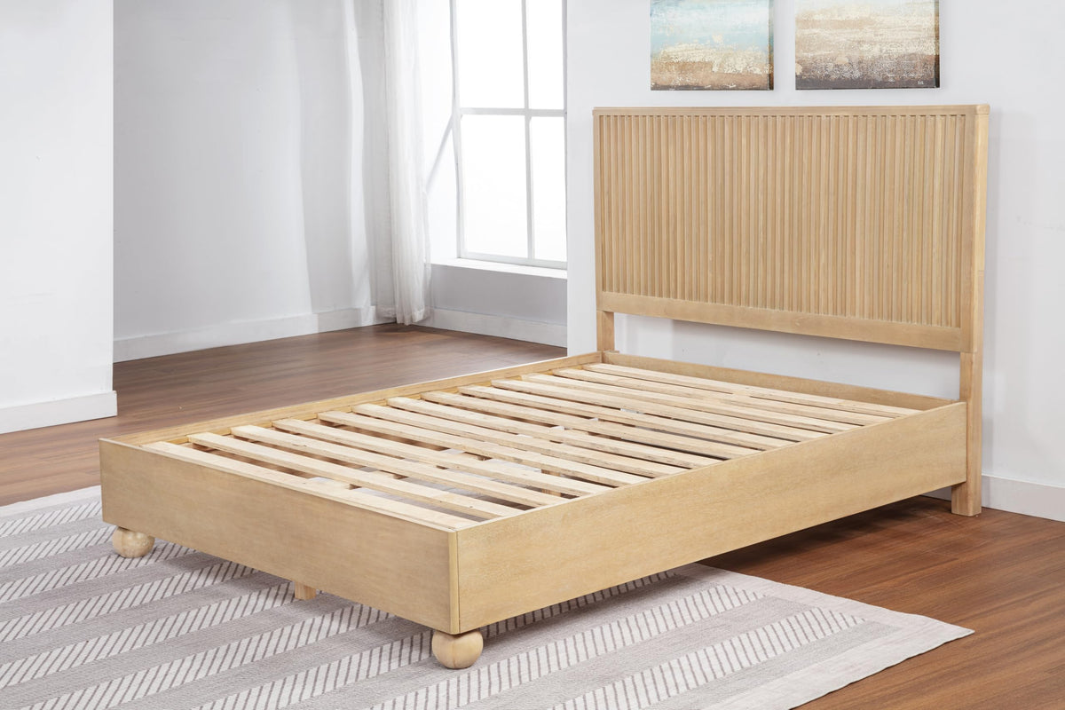 Daplen 47" Scandinavian Modern Platform Bed Frame, Eastern King, Vertical Ribbed Design Headboard… - detail view