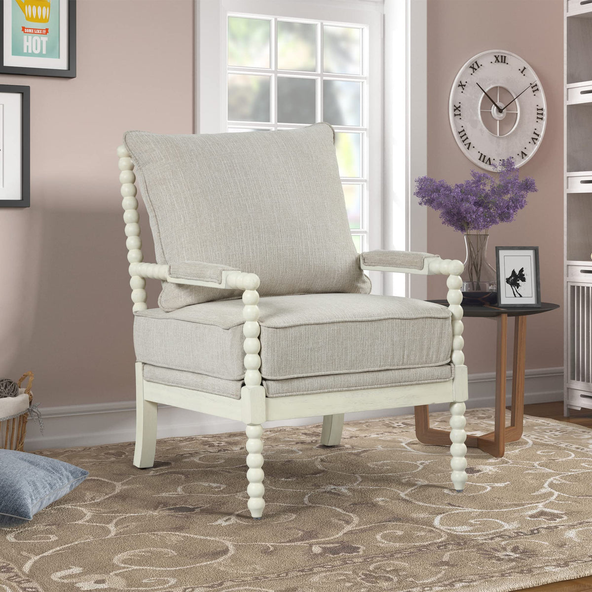 Hanako Accent Chair in Beige And Off White - front view