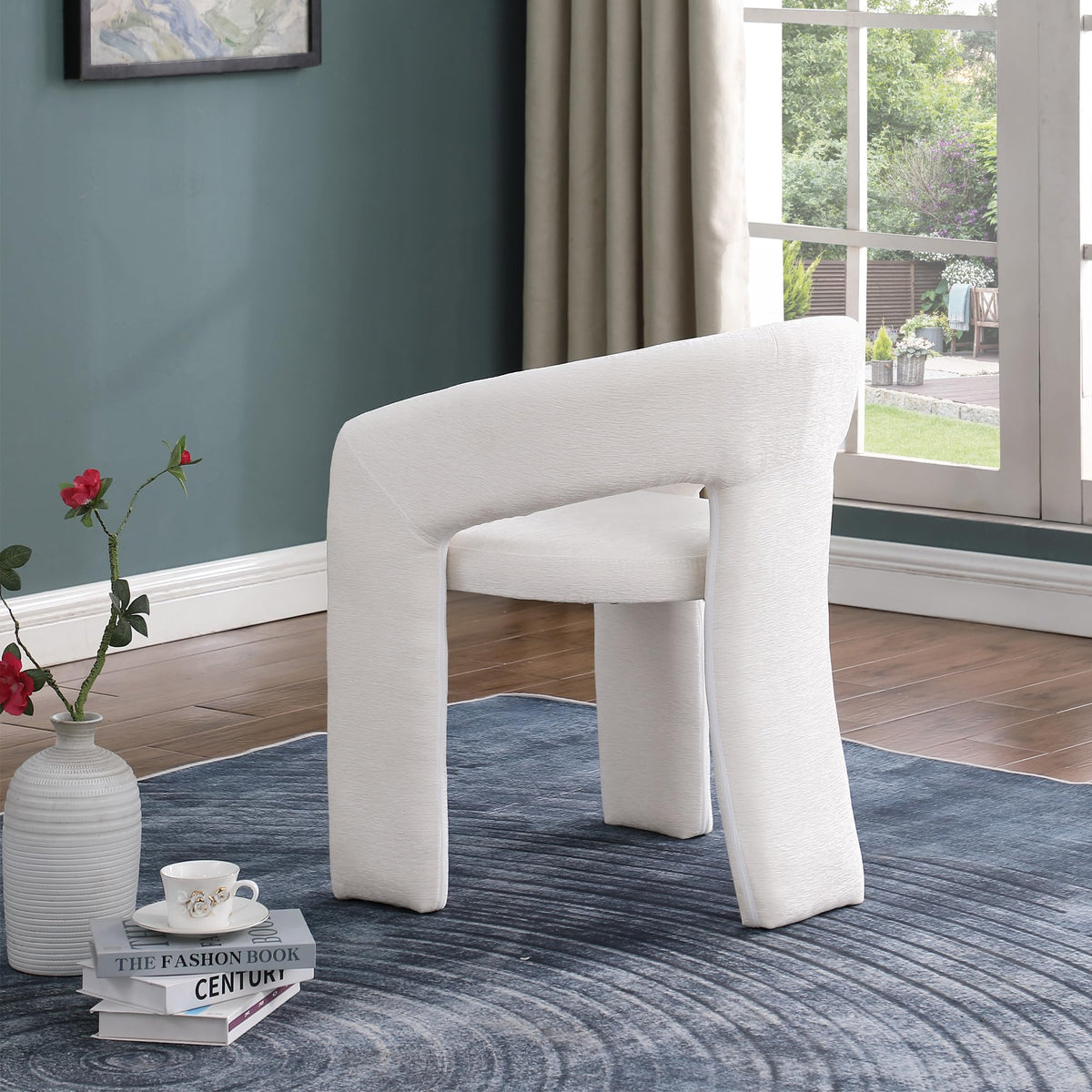 Cecile Contemporary Accent, Soft Chenille Fabric Upholstered in Cream - room setting