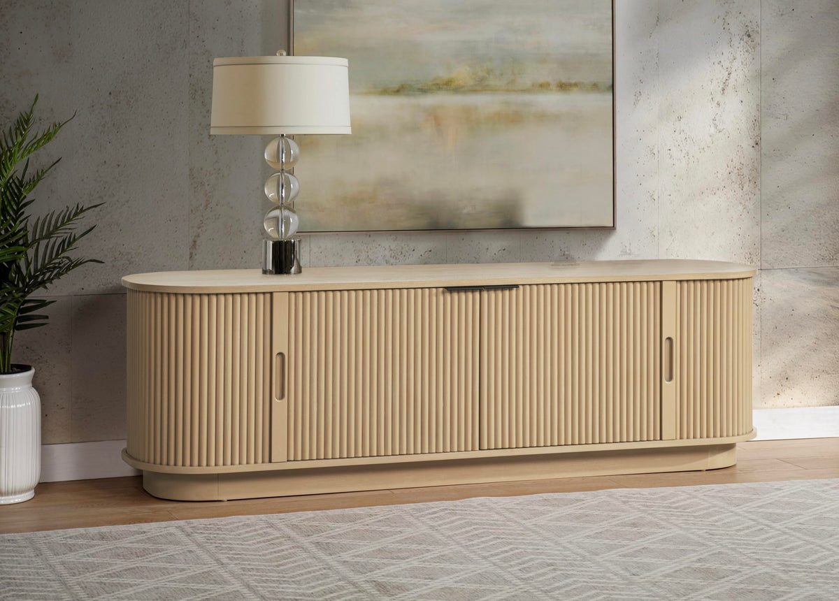 Halcrest 70" Mid-Century Fluted TV Stand in Light Oak - front view