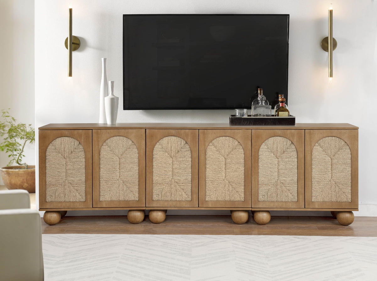 d Organic Woven Rope Arch Inlay Minimal Assembly Entryway Console Furniture in Brown - side view