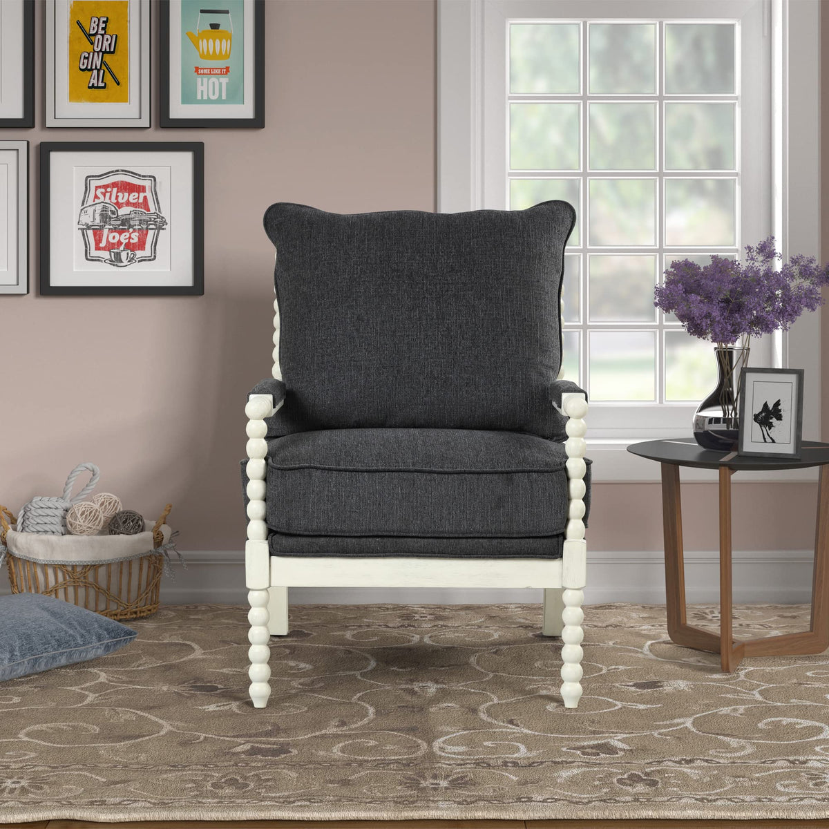 Hanako Accent Chair in Charcoal And Off White - angle view