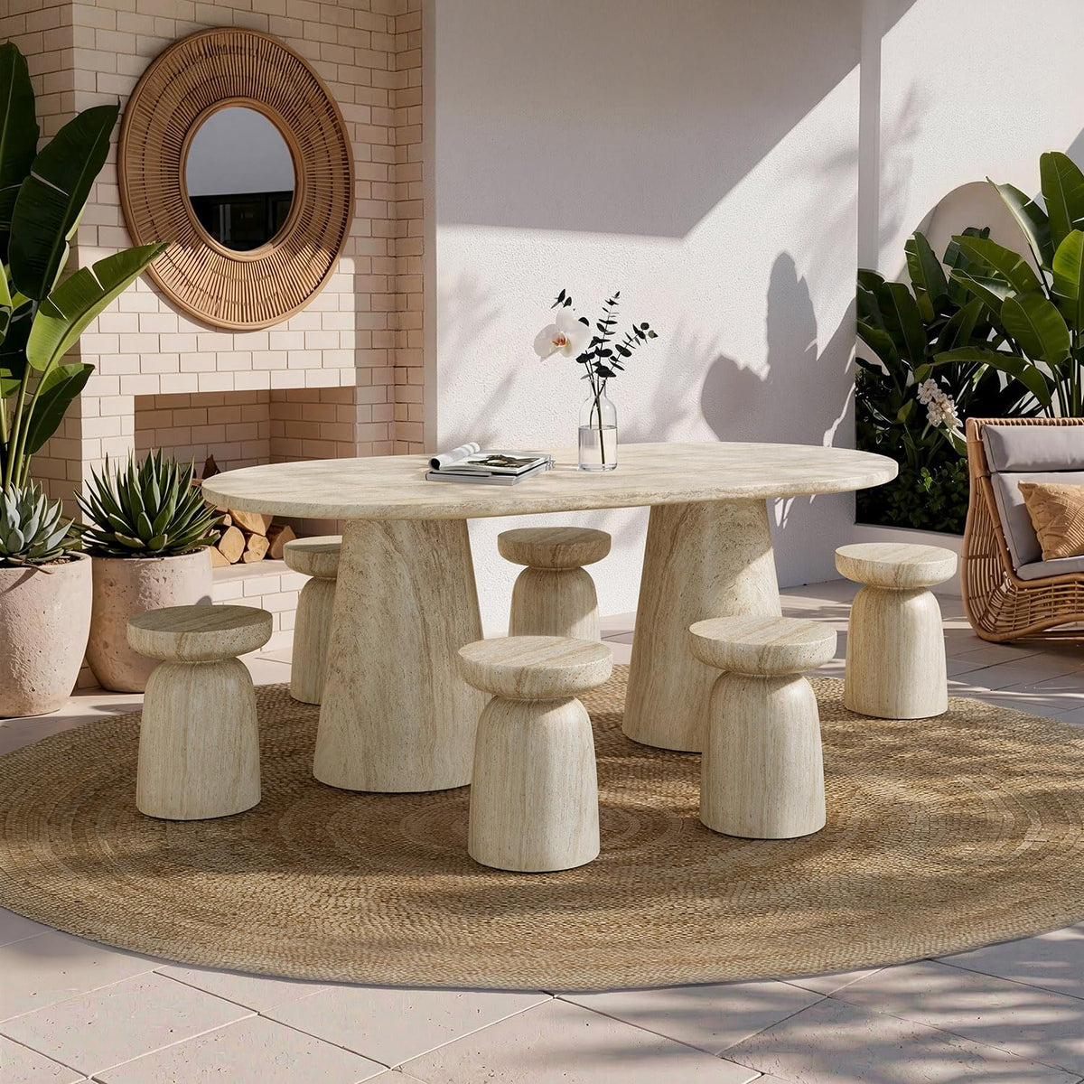 Vyn 14" Modern Round Side Table Concrete Tavertine Finish - room setting