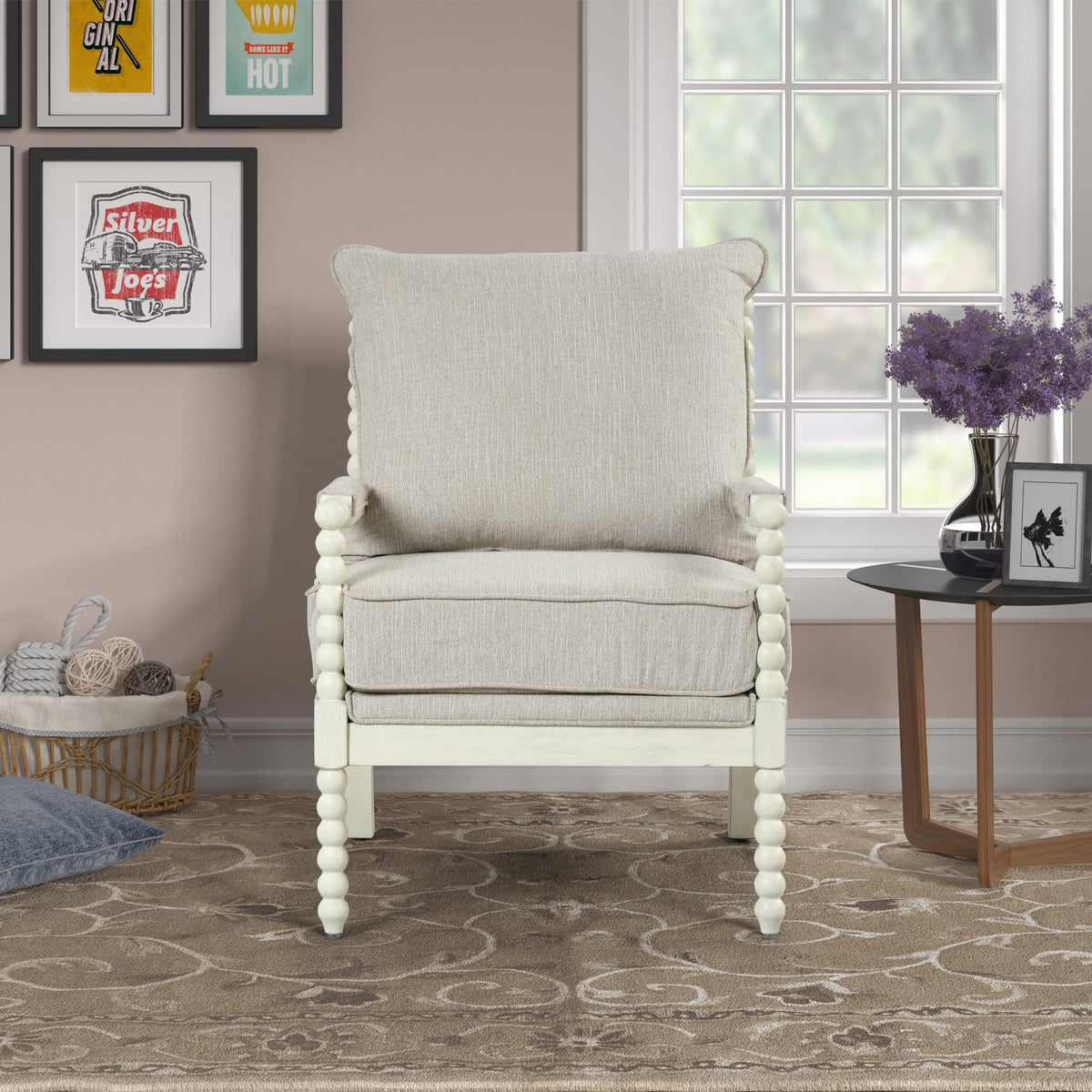 Hanako Accent Chair in Beige And Off White - angle view