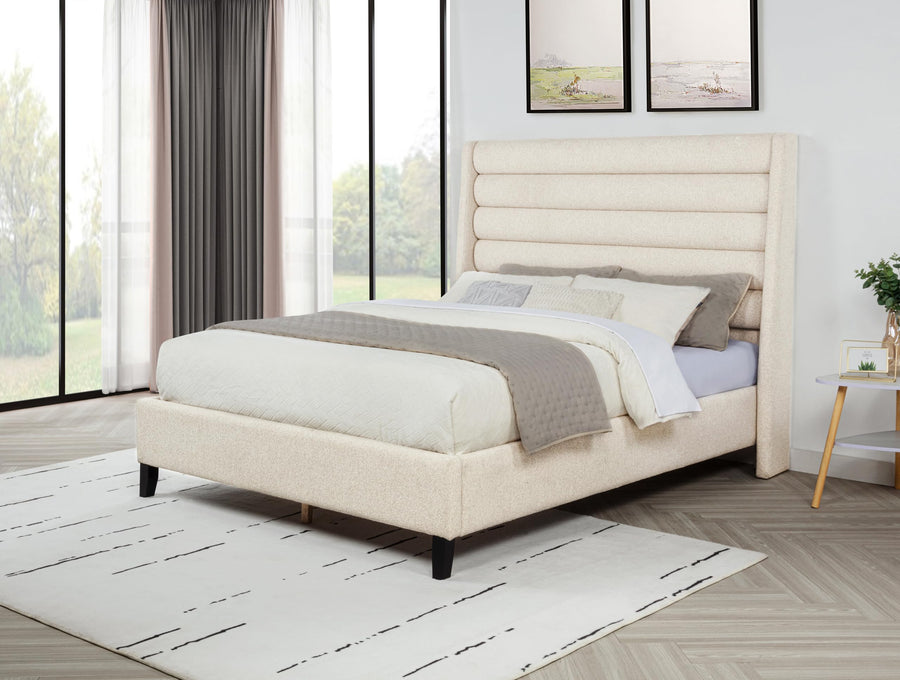 Tleraé Polyester Modern Upholstered Eastern King Bed Frame - Oat