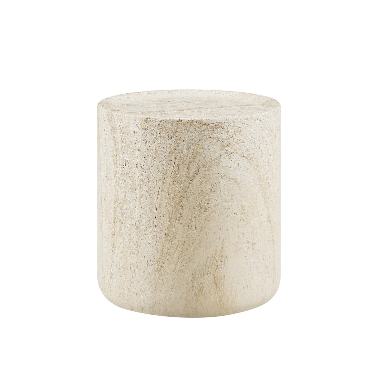 Vyn 18" Round End Table Concrete Travertine Finish, Modern Organic Drum Side Table in Sand - Sand
