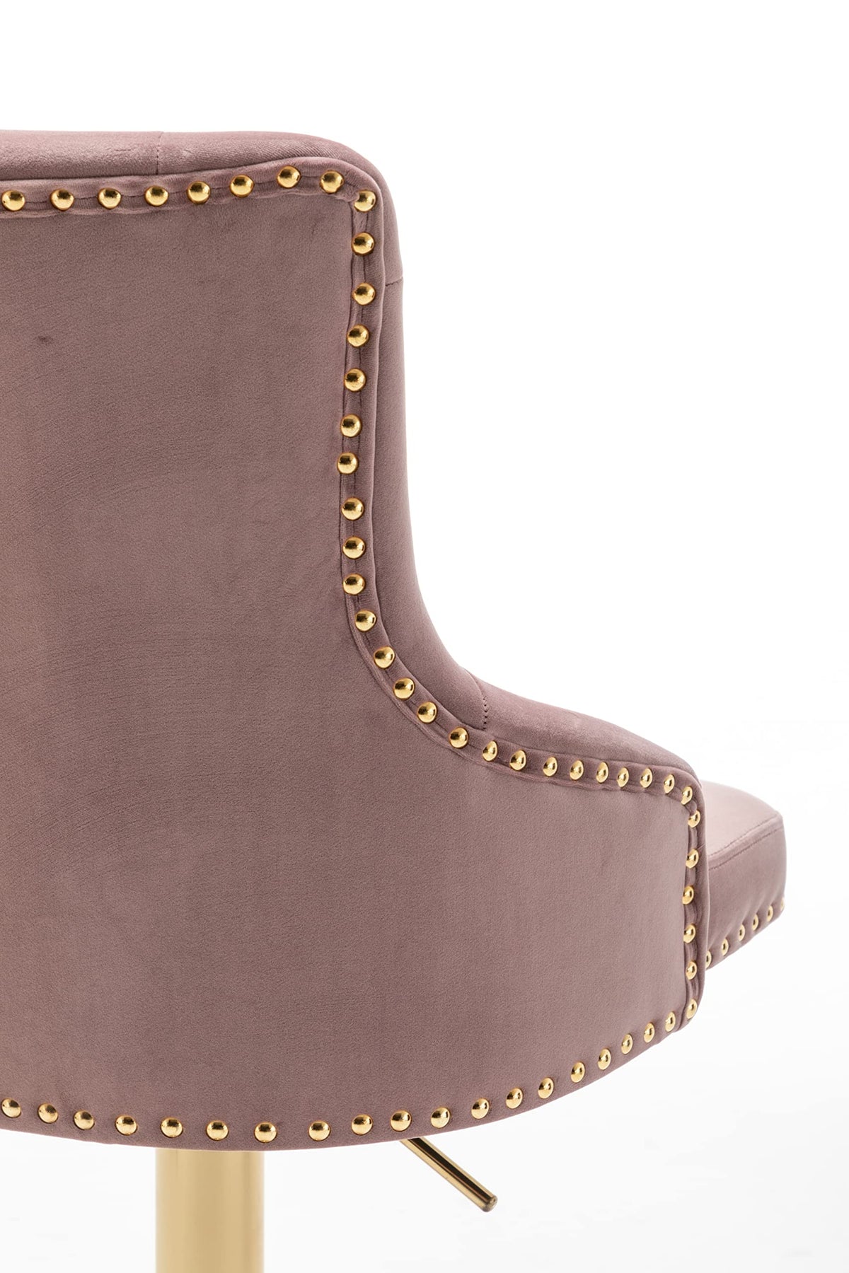 Brightcast 2-Piece Velvet Tufted Gold Bar Stools in Pink - close-up