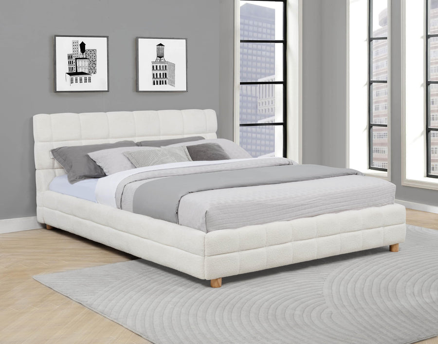 Ctalon Queen Fleece Upholstered Bed Frame, Low Profile in Cream