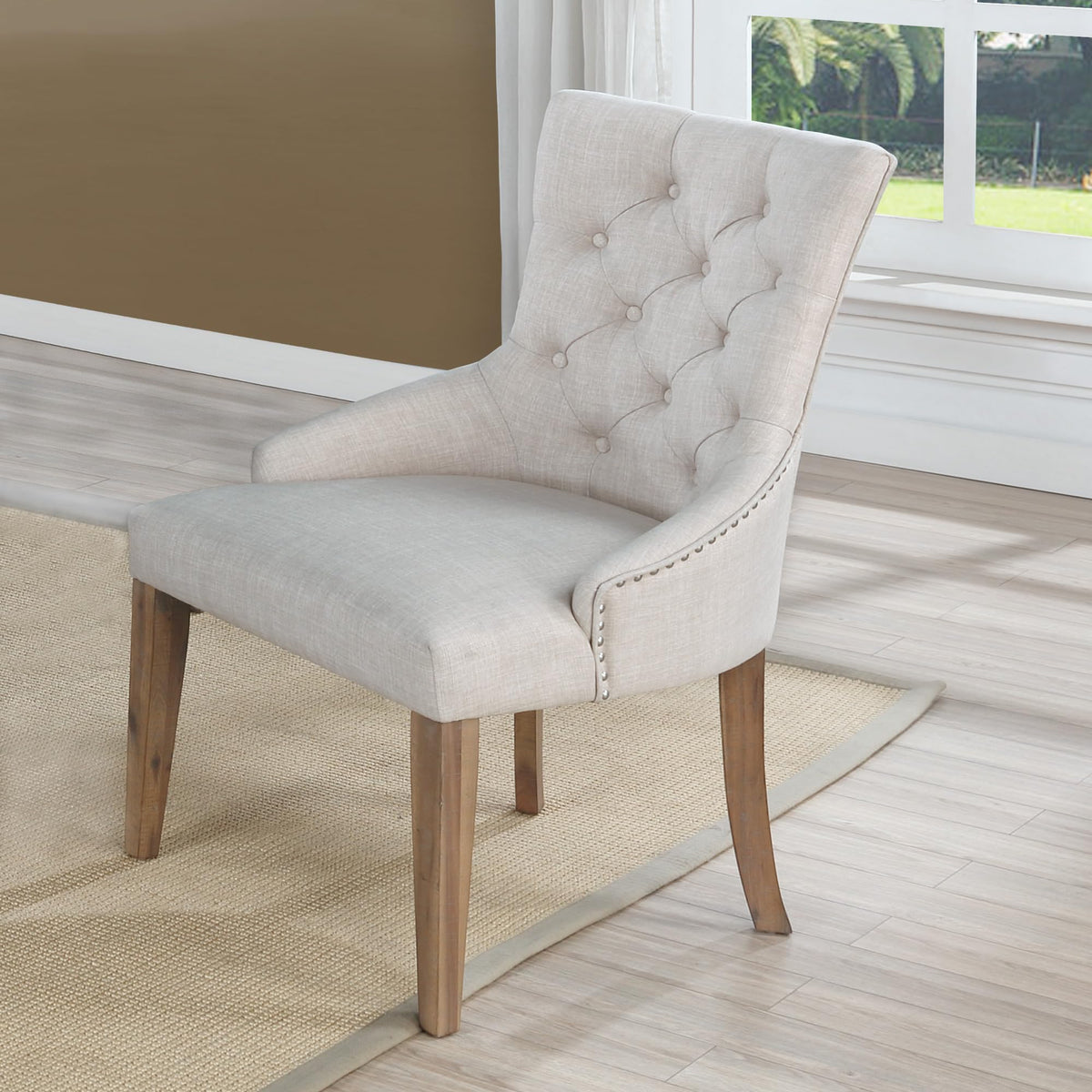 ZOEYBEC Linen Dining Bench in Beige - front view