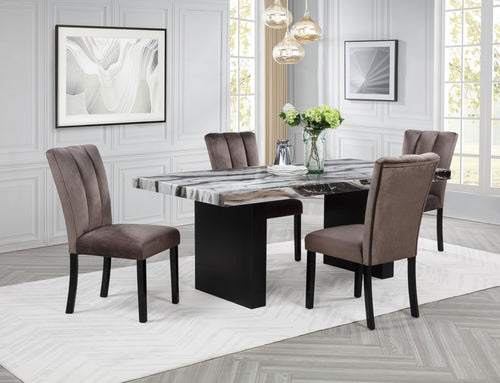Sheridan 78" Transitional Rectangle Charcoal Lava Top Dining Table - Black