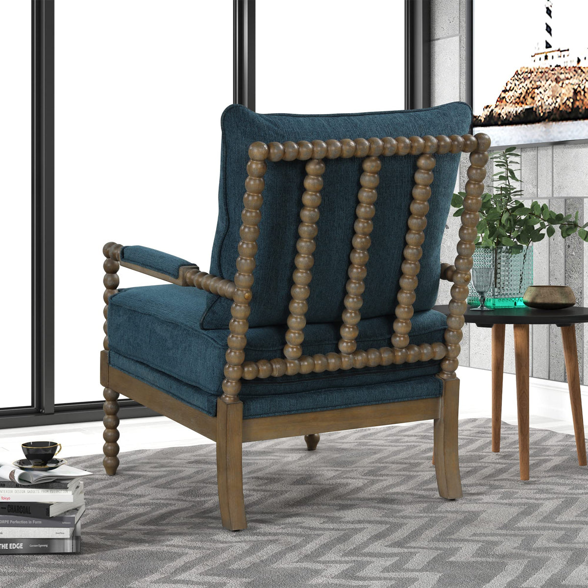 Hanako Accent Chair in Blue And Natural Oak - room setting