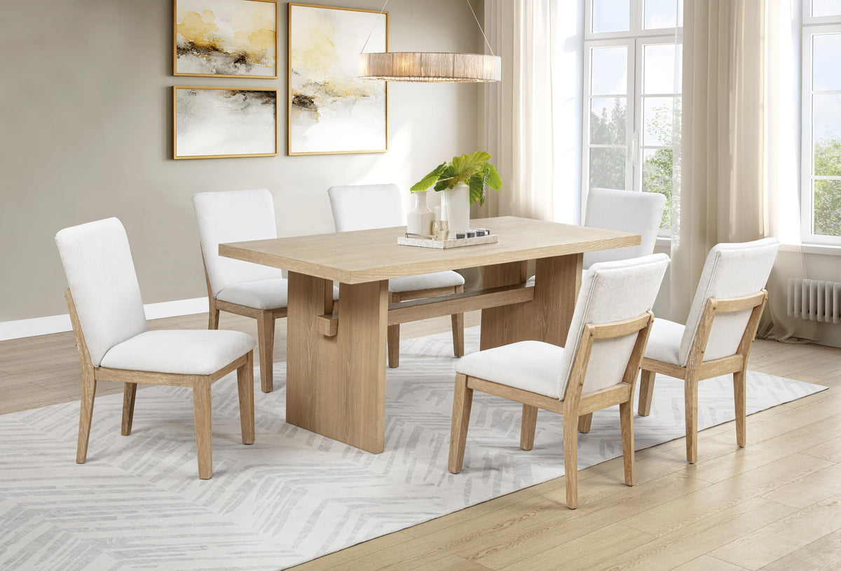 Veneer Solid Wood Trestle Base Large Kitchen Room Furniture Stationary Set in Light Oak