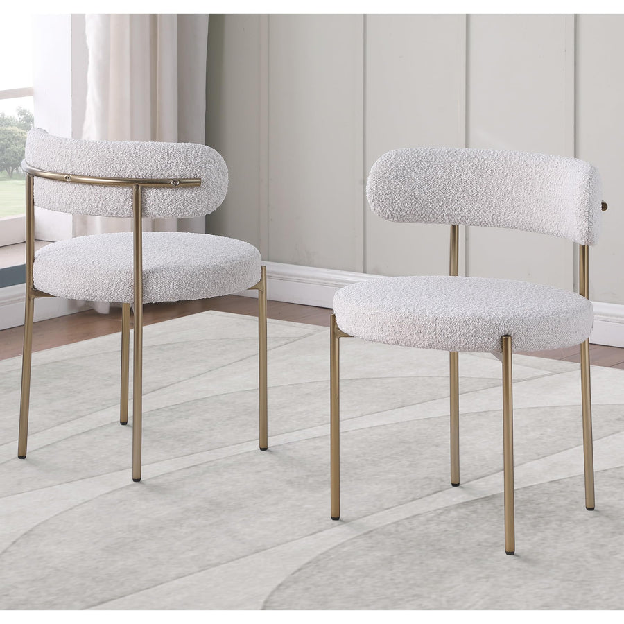 Dobby Contemporary Boucle Fabric Dining Chair with Gold Legs - Set of 2 in Cream